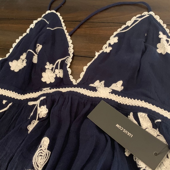 New With Tags Winding Vines Navy Blue Embroidered - Picture 6 of 6